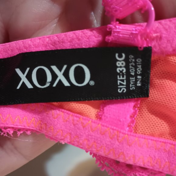GUC ~ XOXO Push-Up Bra with Orange Padding and Hot Pink Lace Overlay (Size: 38C) - Picture 5 of 5